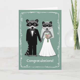 Raccoons Bride and Groom Bröllop Grattis Kort