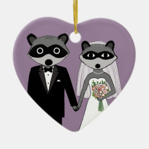 Raccoons Bride och Groom Cute Bröllop Keepsaké Julgransprydnad Keramik