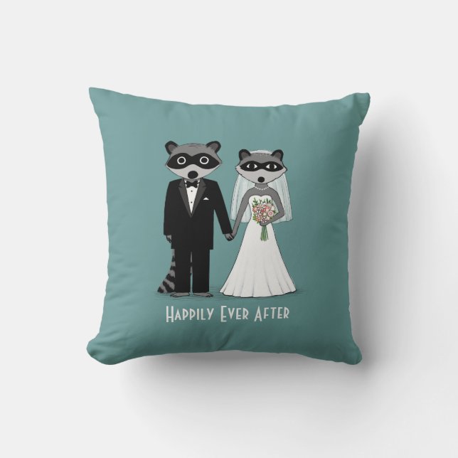 Raccoons Bröllop Bride and Groom med Anpassningsba Kudde (Framsida)