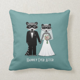 Raccoons Bröllop Bride and Groom med Anpassningsba Kudde