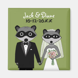 Raccoons Bröllop Bride and Groom with Anpassningsb Magnet