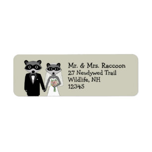 Raccoons Bröllop par - Cute Bride and Groom Returadress Etikett
