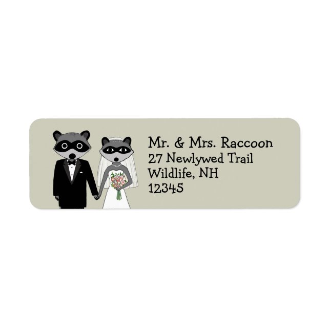 Raccoons Bröllop par - Cute Bride and Groom Returadress Etikett (Framsidan)