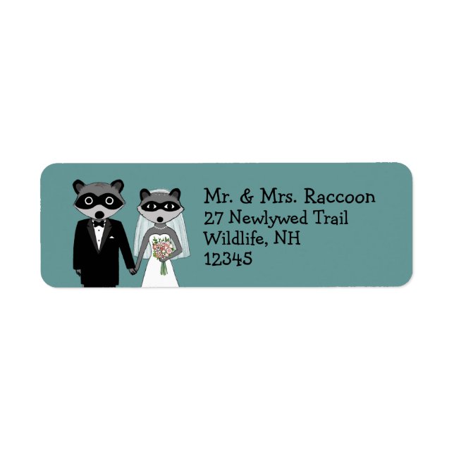 Raccoons Bröllop par - Cute Bride and Groom Returadress Etikett (Framsidan)