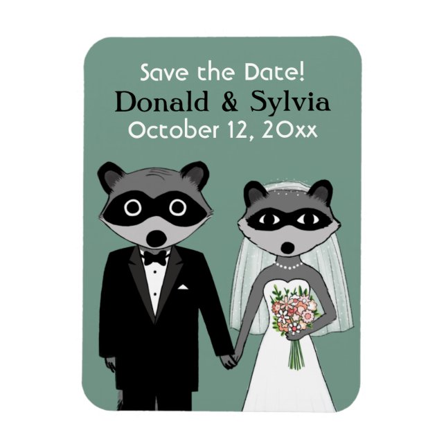 Raccoons Bröllop spara datum Magnet (Vertikal)