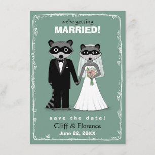 Raccoons Bröllop spara datum Teal Datumet