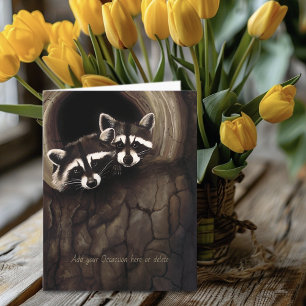 Raccoons Brown Cute Träd Kort