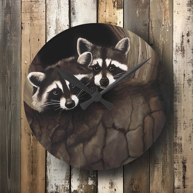 Raccoons Brown Cute Träd Rund Klocka (Skapare uppladdad)