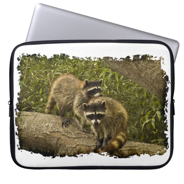 Raccoons White Kant Laptop Sleeve (Framsidan)