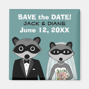 Raccoonsbröllop spara datum magnet