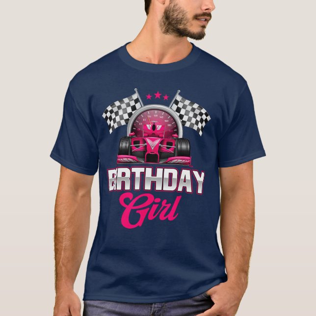 Race Birthday Girl Racing Driver Bday Pit Crew T Shirt (Framsida)