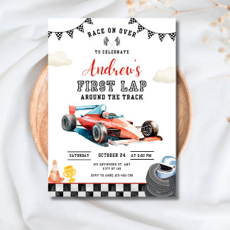 Race Car 1st Birthday Invitation, First Lap Racing Inbjudningar