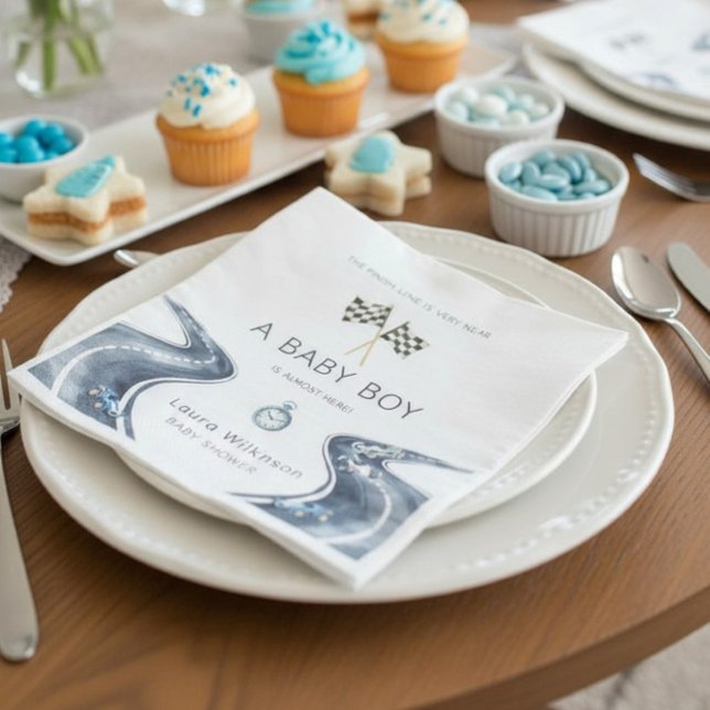 Race Car Baby Boy A Baby Is Almost Here Party Napk Pappersservett (Skapare uppladdad)