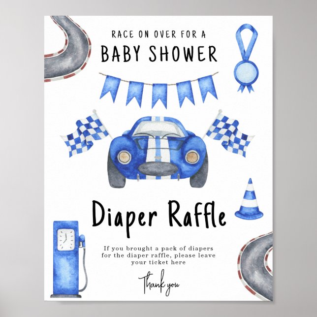 Race car baby shower Diaper Raffle game Poster (Framsidan)