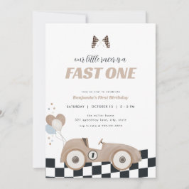 Race Car Beige Fast One First Birthday Invite  Inbjudningar