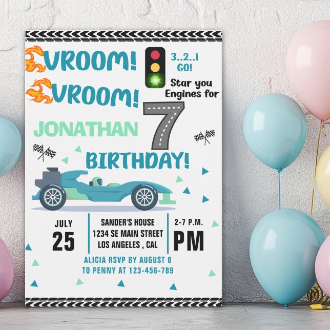 Race Car Birthday 7th - Boys Racin party Inbjudningar (Skapare uppladdad)