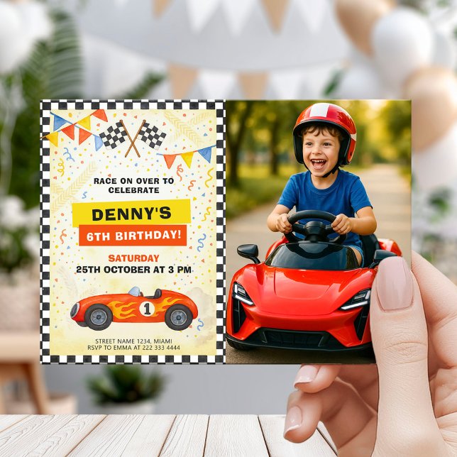 Race Car Birthday for Kids with Photo Inbjudningar (Skapare uppladdad)