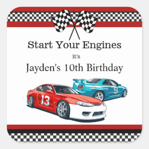Race Car Birthday Fyrkantigt Klistermärke