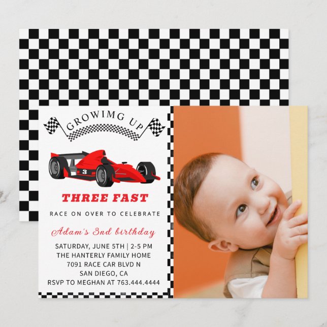 Race Car Birthday Invite – 3rd Birthday Boy Inbjudningar (Fram/baksida)