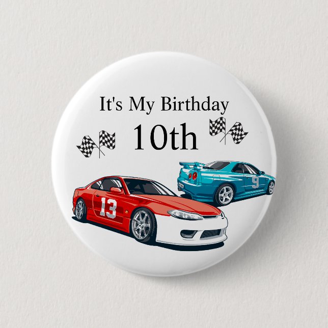 Race Car Birthday Knapp (Framsida)
