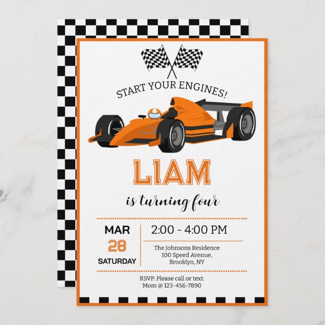 Race Car Birthday Party Invitation Inbjudningar (Fram/baksida)