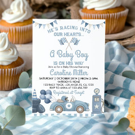 Race Car Blue Boy Baby Shower Inbjudningar