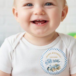 Race Car Blue Checkered Flag Boy First Birthday  Knapp