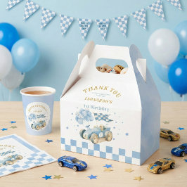 Race Car Blue Watercolor Boy First Birthday Presentaskar