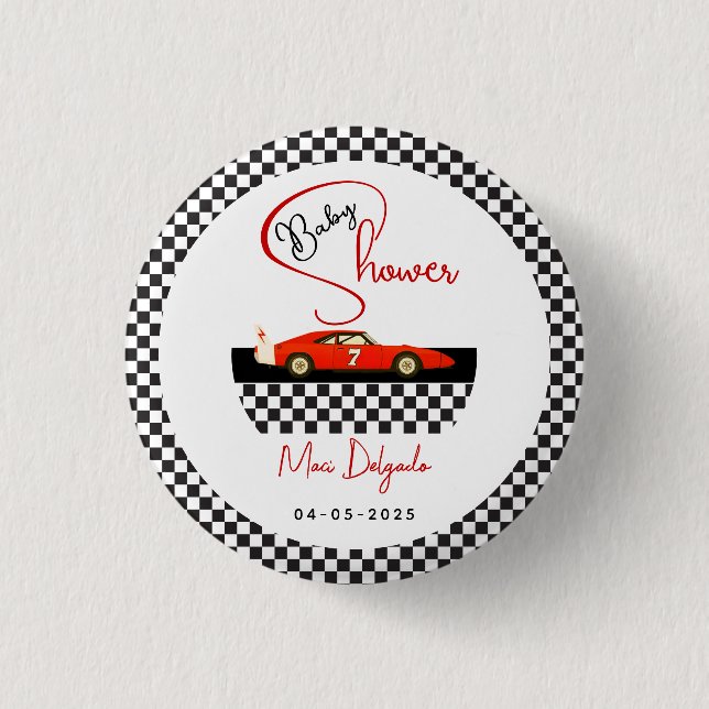 Race Car Boy Baby Shower | Little Racer Party Knapp (Framsida)
