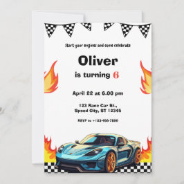 Race Car Flames Birthday Party Inbjudningar