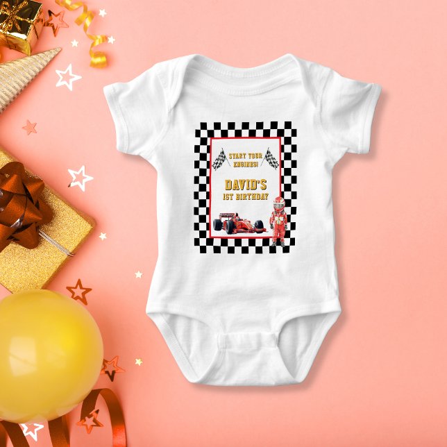 Race Car Start Your Engines 1st Birthday Baby T Shirt (Skapare uppladdad)