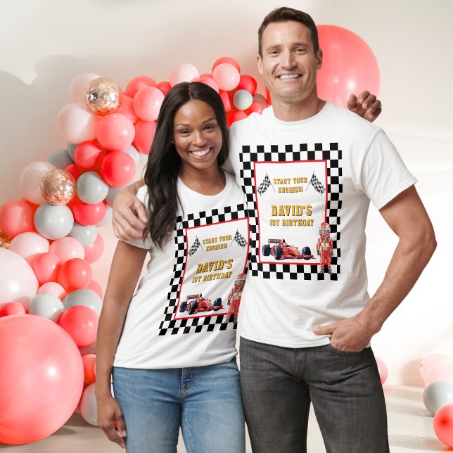Race Car Start Your Engines 1st Birthday Men's T Shirt (Skapare uppladdad)