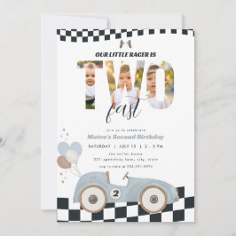 Race Car Two Fast Second Birthday Invite w/ Photo Inbjudningar