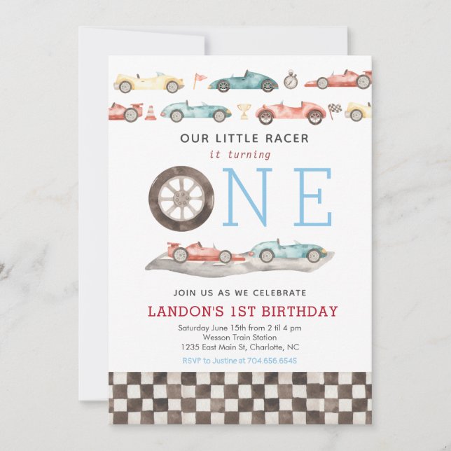 Race Card Birthday Invitation Inbjudningar (Framsida)