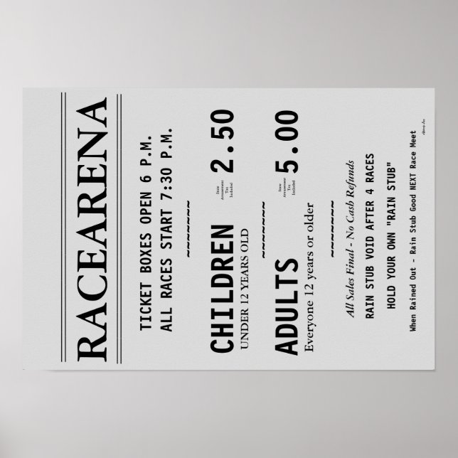 RACEARENA BILJETT OFFICE BILL DANBURY FAIR POSTER  (Framsidan)