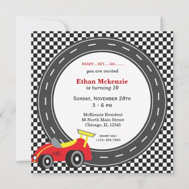 Racecar Birthday Inbjudningar (Framsida)
