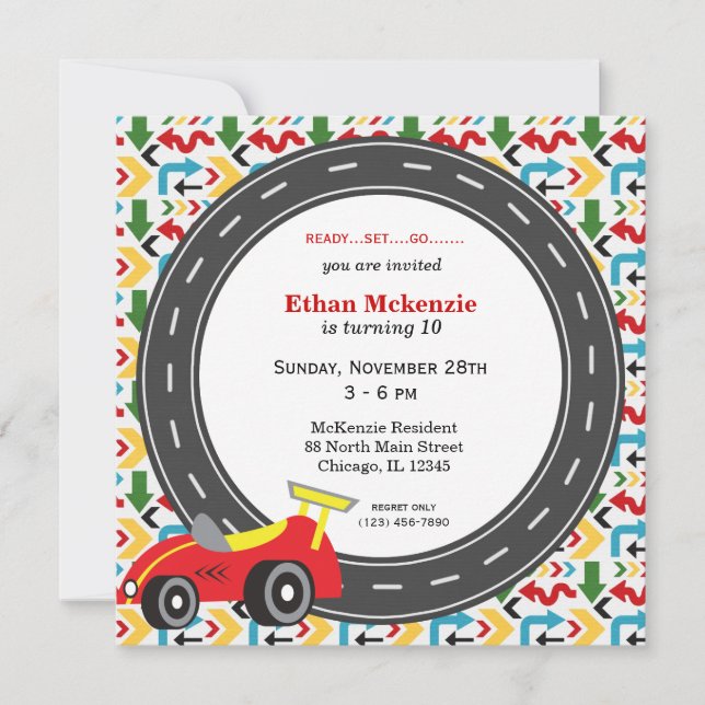 Racecar Birthday Inbjudningar (Framsida)