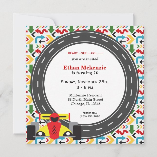 Racecar Birthday Inbjudningar (Framsida)
