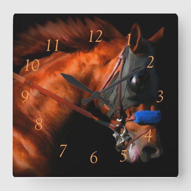 Racehorse Clock Fyrkantig Klocka (Framsida)