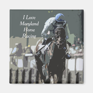 Racehorse med jockey i Blue Solid Magnet