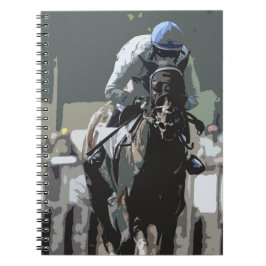 Racehorse med jockey i den blå bärbara Spiral-dato Anteckningsbok