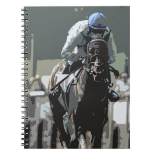 Racehorse med jockey i den blå bärbara Spiral-dato Anteckningsbok