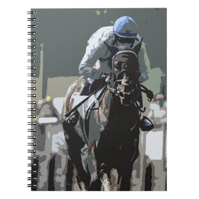 Racehorse med jockey i den blå bärbara Spiral-dato Anteckningsbok (Framsidan)