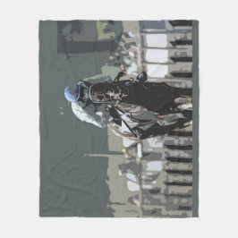 Racehorse with jockey in Blue Fleece Blanket