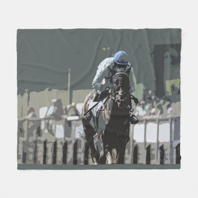 Racehorse with jockey in Blue Fleece Blanket (Framsidan (Horisontell))