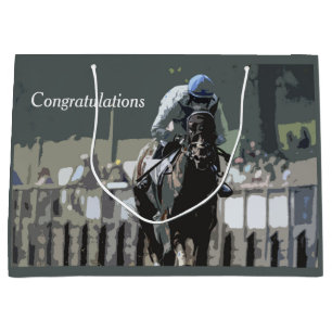 Racehorse with jockey in Blue Gift Bag