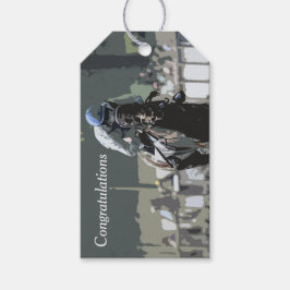 Racehorse with jockey in Blue Gift Märkre Presentetikett