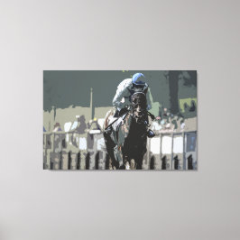 Racehorse with jockey in Blue Kanvastryck