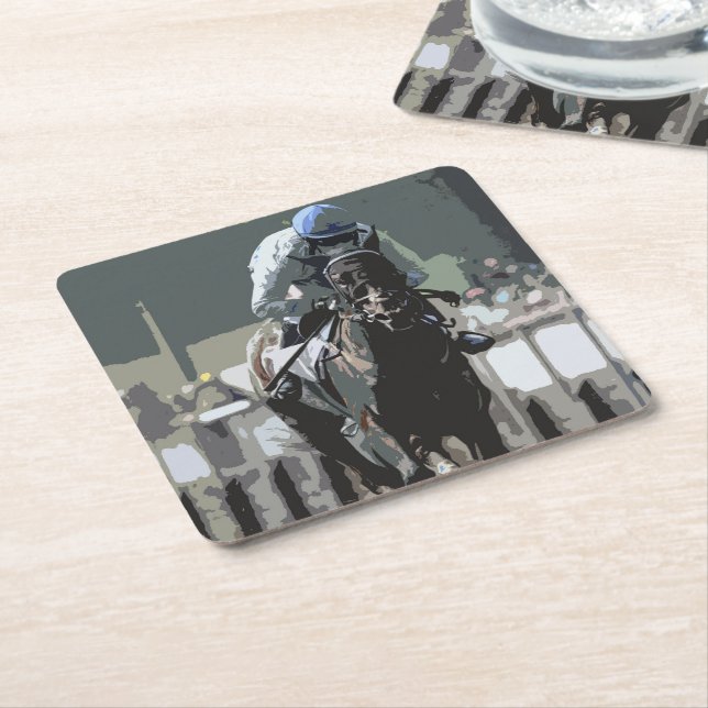 Racehorse with jockey in Blue Papper Underlägg (Vinklad)