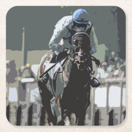 Racehorse with jockey in Blue Papper Underlägg Kvadrat